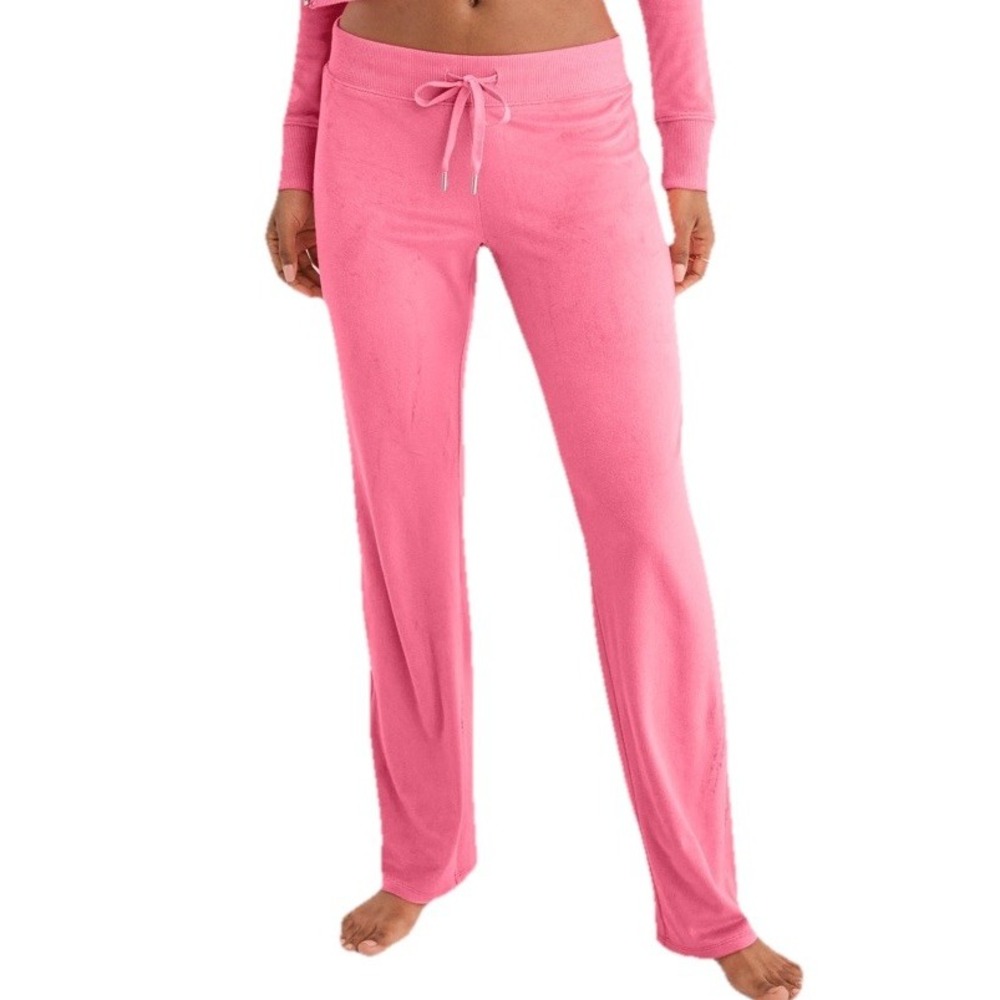Aerie Women's MEDIUM Hot Pink Dreamy Velour Track Pants Pull On Low Rise